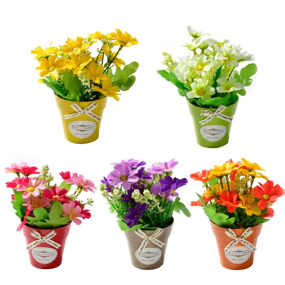 Chrysanthemum fake flower with plastic vase bonsai Artificial flowers for wedding party Garden farmhouse decoration fake flower Chrysanthemum fake flower with plastic vase bonsai Artificial flowers for wedding party Garden farmhouse decoration fake flower