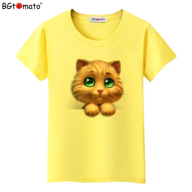 

BGtomato T shirt Lovely yellow cat shirt Super cute lovely 3d printed t-shirt Hot sale popular style tshirt women