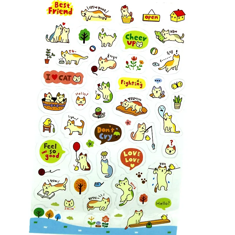 6 шт. ПВХ прозрачный милый кот DIY мультфильм Корейский дневник смайлики игрушечные наклейки