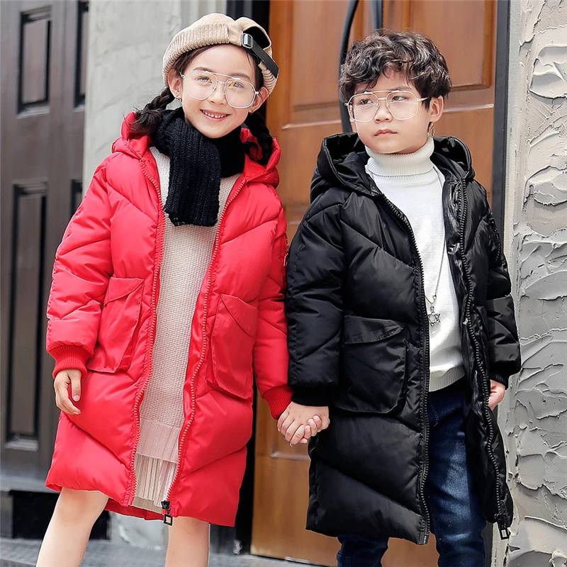 

Hot 2018 winter New Children Down Cotton Parkas Girls Long Section Thickening Warm Jackets boys Casual Hooded Jacket Coat