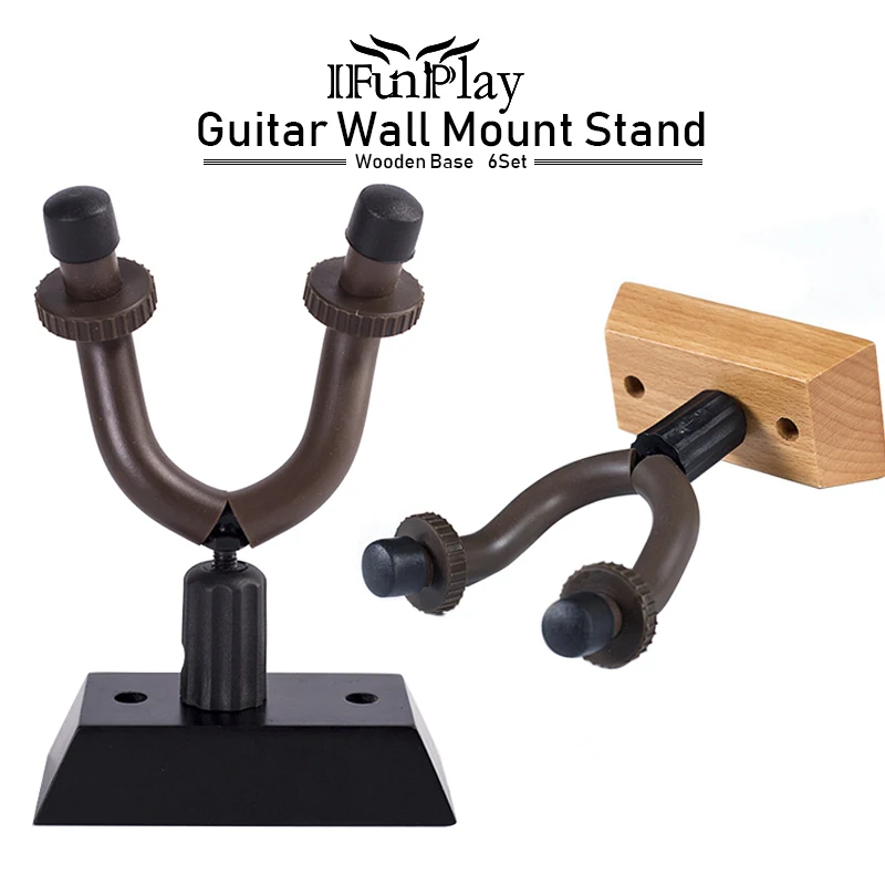 6Set Durable Wooden Base Guitar Hangers Stand Wall Mount Hooks Stand