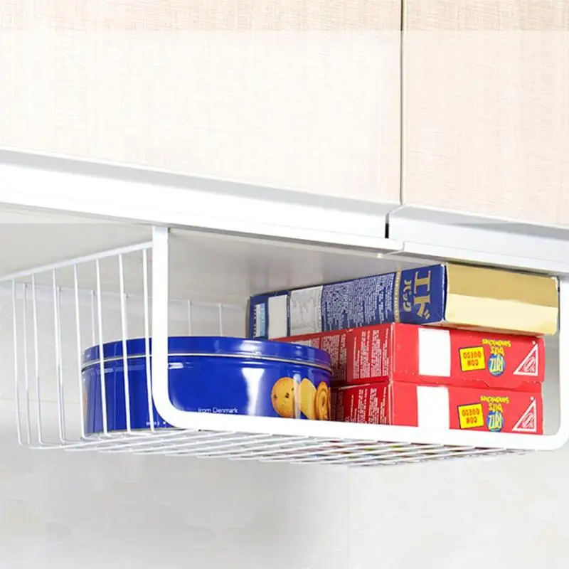 Hanging Under Cupboard Iron Storage Shelf Mesh Basket Kitchen Rack Chopping Block Rack Cutting Board Towel Holder Cabinet Door