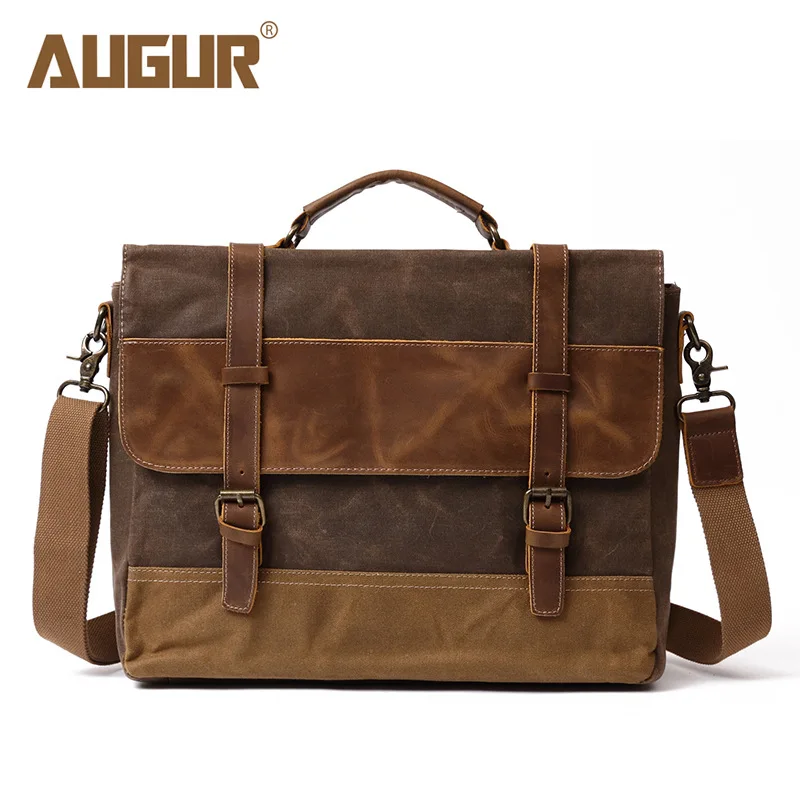 

Briefcase Business Shoulder Men Bag Bandolera Hombre Canvas Crazy Horse Leather Messenger Bags Crossbody Bag British Style 2018