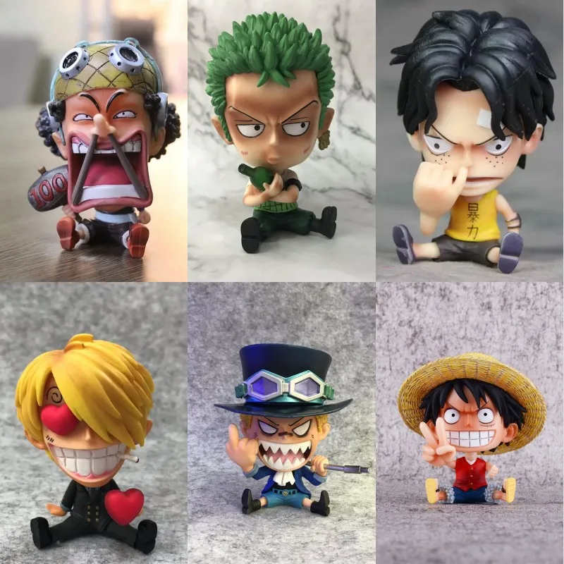 

Anime One Piece Monkey D Luffy Roronoa Zoro Sanji Usopp Sabo Portgas D Ace PVC Action Figure Collectible Model doll toy 8~10cm