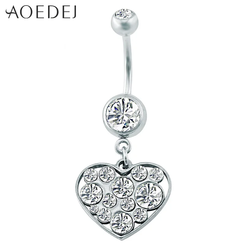 Sexy Heart Shapedd Navel Rings With Cryatal Rhinestone Dangle Belly Rings 316 Stainless Steel 