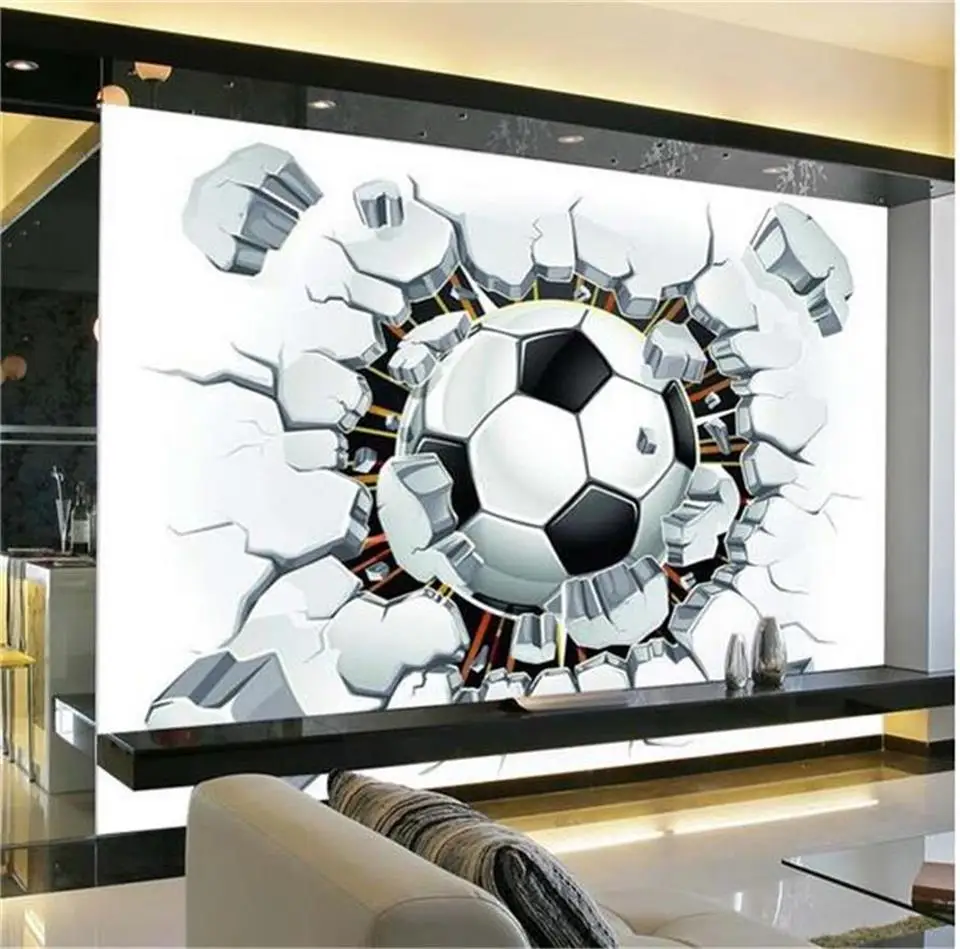 Best custom 3d photo wallpaper living room kids room mural fans 3d football through wall picture home decor sofa backdrop wallpaper