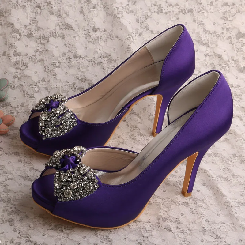 Атласные свадебные туфли-лодочки цвета слоновой кости для невесты; Брендовые женские модельные туфли с бантом - Цвет: Фиолетовый