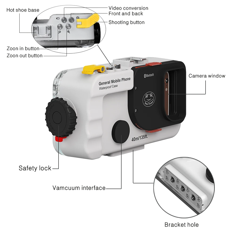 Seafrogs Universal Bluetooth Cell Phone Housing Case Box Underwater 40m Photography For iPhone Huaw