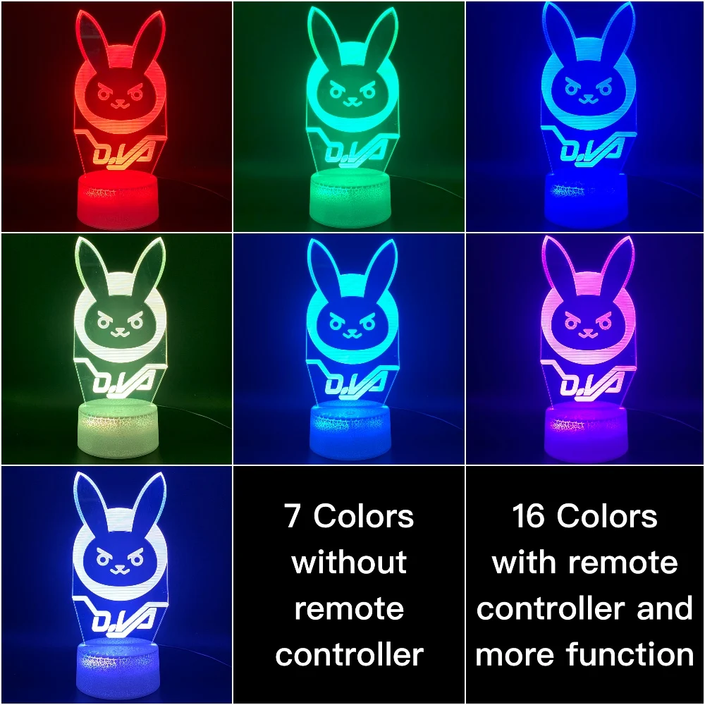 Novelty Light Game Overwatch D.Va Hana Song Office Home Decor Lamp Birthday Gift for Kid Child 3d Optical Led Night Light Lamp