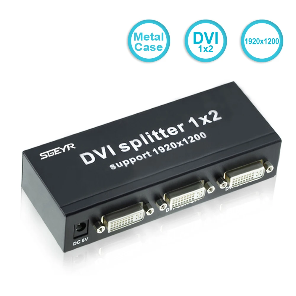 SGEYR 2 Port DVI Splitter 1x2 1 Input 2 Output Splitter DVI Support