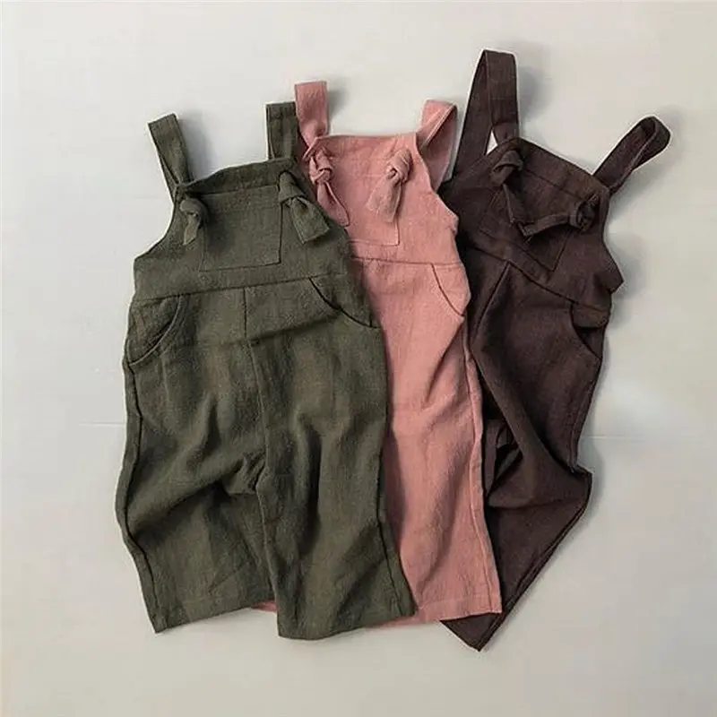 

Unisex Kids Jumpsuit Toddler Boys Girl Overalls Solid Bib Pants Baby Rompers Linen Dungaree Outfits Summer Children Clothes 1-6T