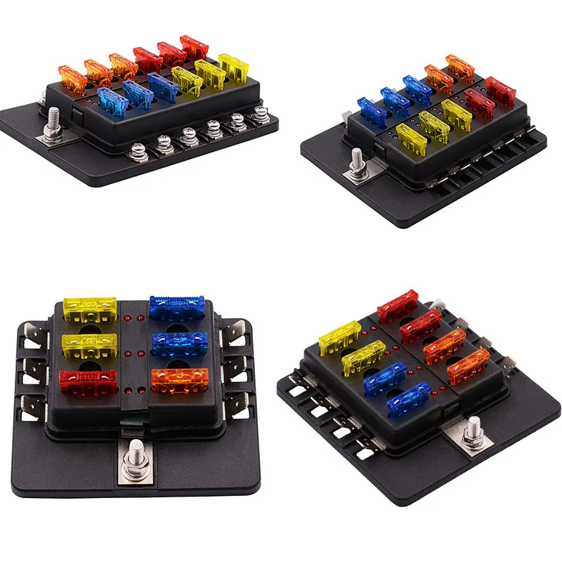 

12V-32V Plastic Cover Fuse Box Holder With LED Warning Indicator Light 6 8 10 12 Ways Blade Fuse Box for Auto Car Boat Marine