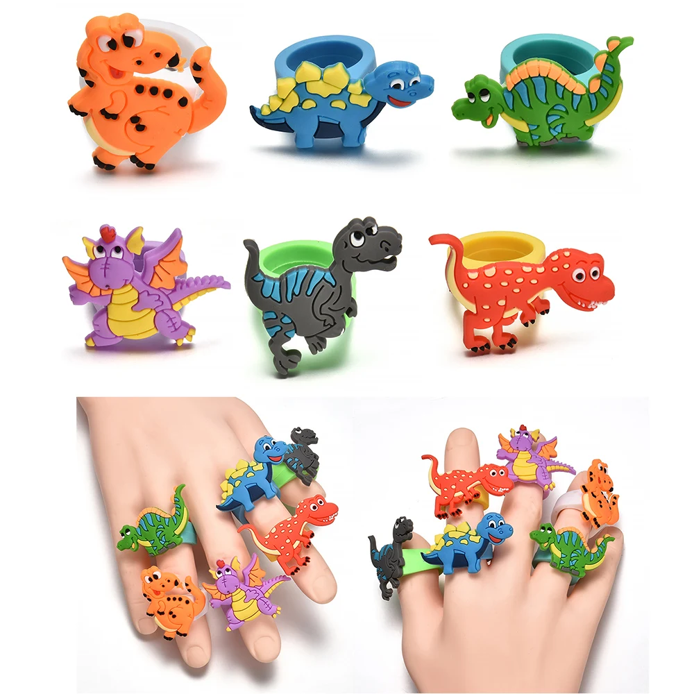 

2PCS/Set Cute Cartoon Dinosaur Modeling PVC Ring Soft Rubber Finger Ring Random Kid Child Gift Random Color