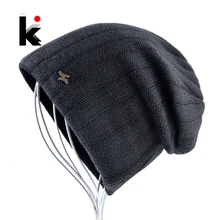Winter Knitted Beanie Hat For Man Double Layer Warm Kniting Striped Bonnet Caps Male Thick Add Velvet Skullies Beanies Men Gorro