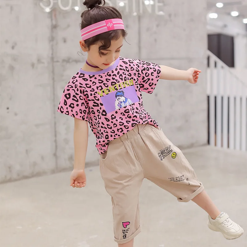 Summer Girls Tracksuit 2019 Toddler Clothes Set Casual Girls Boutique Outfits Leopard Printed Tops Tees + Pants 8 10 12 14 Years