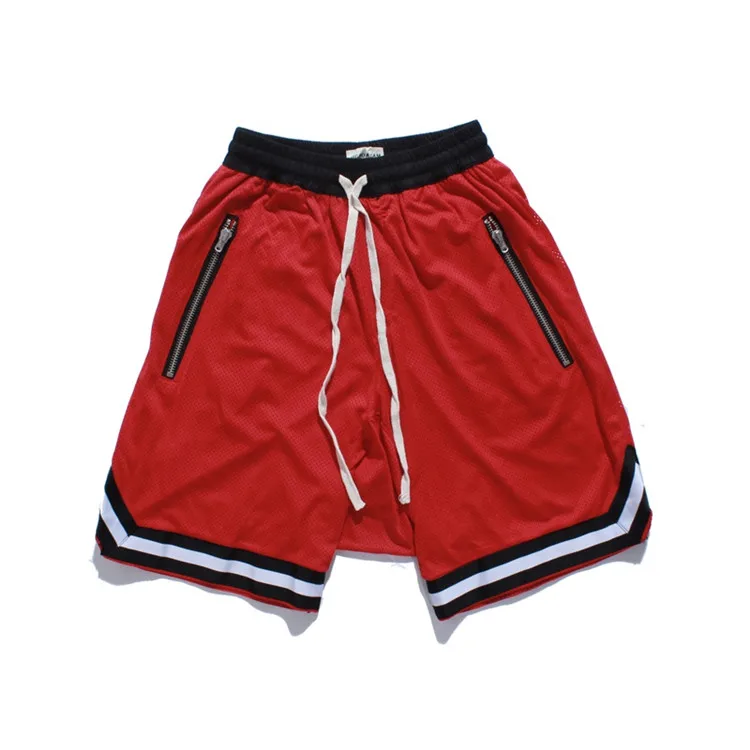 Уличная одежда, винтажные сетчатые мешковатые шорты для мужчин, Джастин Бибер, боковая молния, эластичный пояс, свободные спортивные штаны до колена, десять цветов - Цвет: Красный