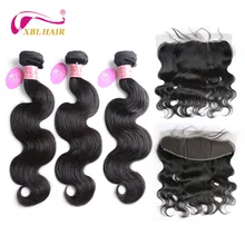 XBL HAIR Brazilian Body Wave Human Hair 3 Bundles Deal with 13*4 Lace Frontal Closure Remy Hair Natural Color Can be Dyed