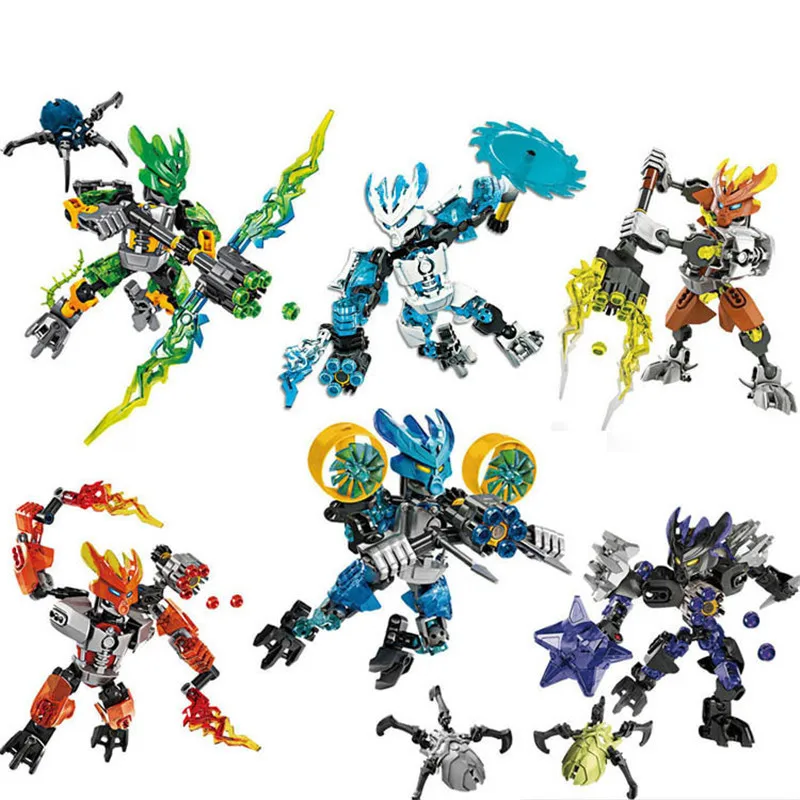 

NEW 6 Stules BIONICLE Series Jungle Rock Water Earth Ice Fire Protector Action figure Building Block Toys Compatible 70780-70784