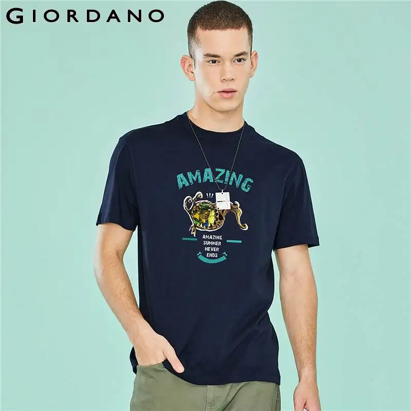 

Giordano Men T Shirt Women Printed Colorful Pattern Couple Design T-shirts Camiseta Masculina 100% Cotton Stylish Streetwear