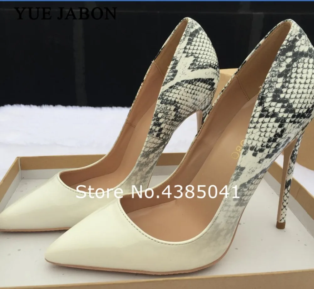 

YUE JABON 2021 NEW Women Shoes White Black Mixed Snake Printed Sexy Stilettos High Heels 12cm/10cm/8cm Pointed Toe Women Pumps