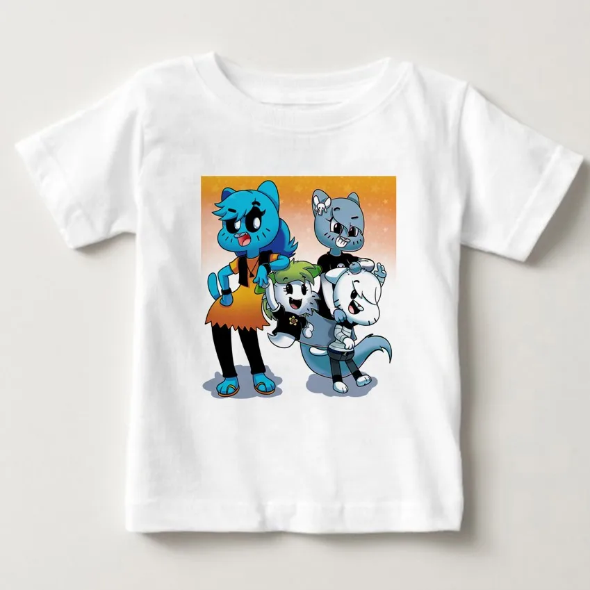Удивительный мир Gumball Дарвин хороший плохой уродливый футболка Новинка крутые топы мальчик футболка с коротким рукавом Детская рубашка MJ - Цвет: White childreT-shirt