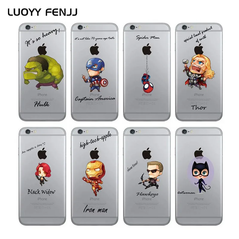 

LUOYY FENJJ Avengers Case For iPhone 6 6s 7 Plus 5 5S SE Cover PC Transparent Iron Man Phone Case For iPhone 7 8 Plus X 10 Coque