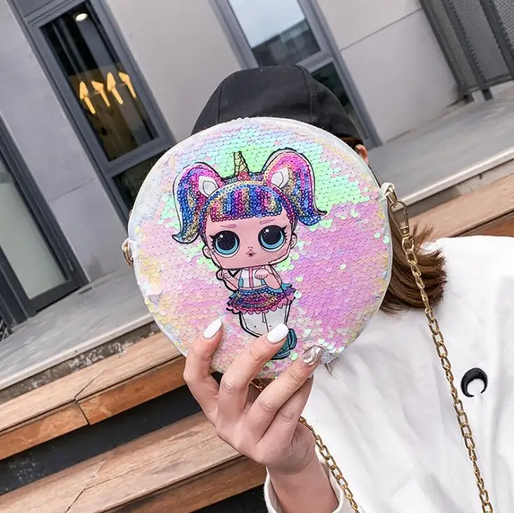 

Women Sequins Clutch Bag Children Crossbody Bag Fashion Kid Girls Purses Handbags PU Shoulder Messenger Bags Cartoon Doll