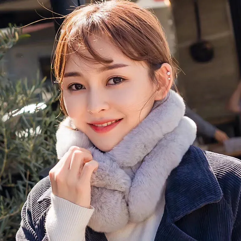

New Winter 2018 Luxury Fur scarves Women Rex Rabbit Plush Ball Warm Shawl Ring Style Female Student Cute Infinity Scarf