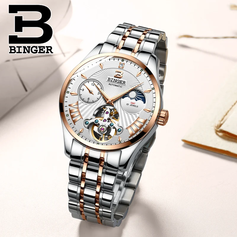 Часы со скелетом Switzerland BINGER Tourbillon мужские часы с сапфировым покрытием