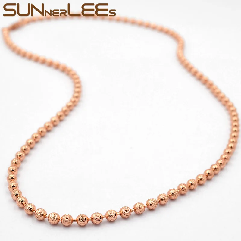 SUNNERLEES Модные Украшения розовое золото цвет ожерелье 3 мм бусины звено цепи для мужчин женщин подарок C77 N