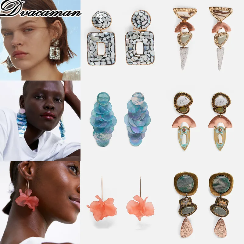 

Dvacaman New Designs Square ZA Drop Earrings for Women Fashion Resin Crystal Dangle Earrings Statement Bohemian Wedding Jewelry
