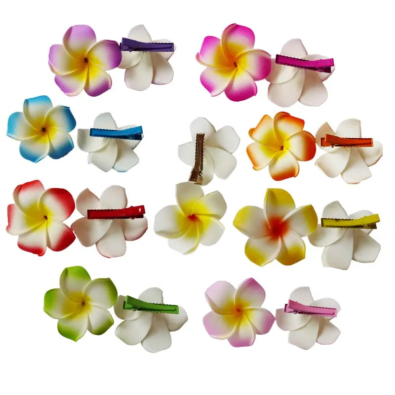

New fashion mixed color Fabulous Plumeria flowers Foam Hawaii Frangipani Flower hair clip bridal hair clip 8CM