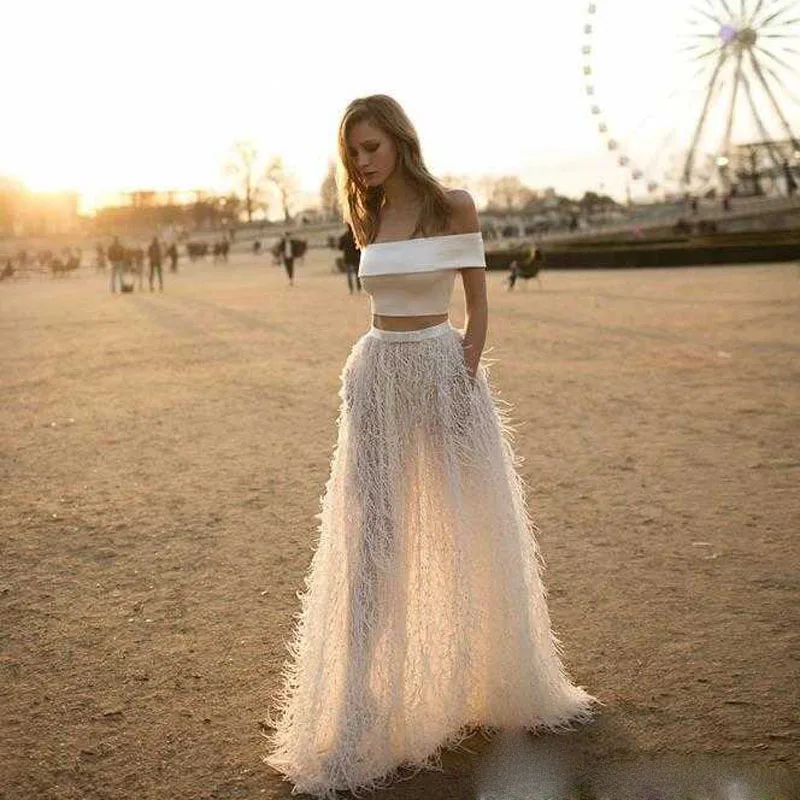 Robe De Mariage 2017 Feather 2 Pieces Beach Wedding ...