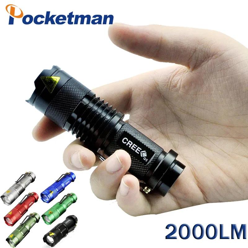 

Powerfull LED Flashlight Q5 2000LM Mini Lampe De Poche LED Laterna 3 Modes Zoomable Portable Torch Linterna Led 6 Colors