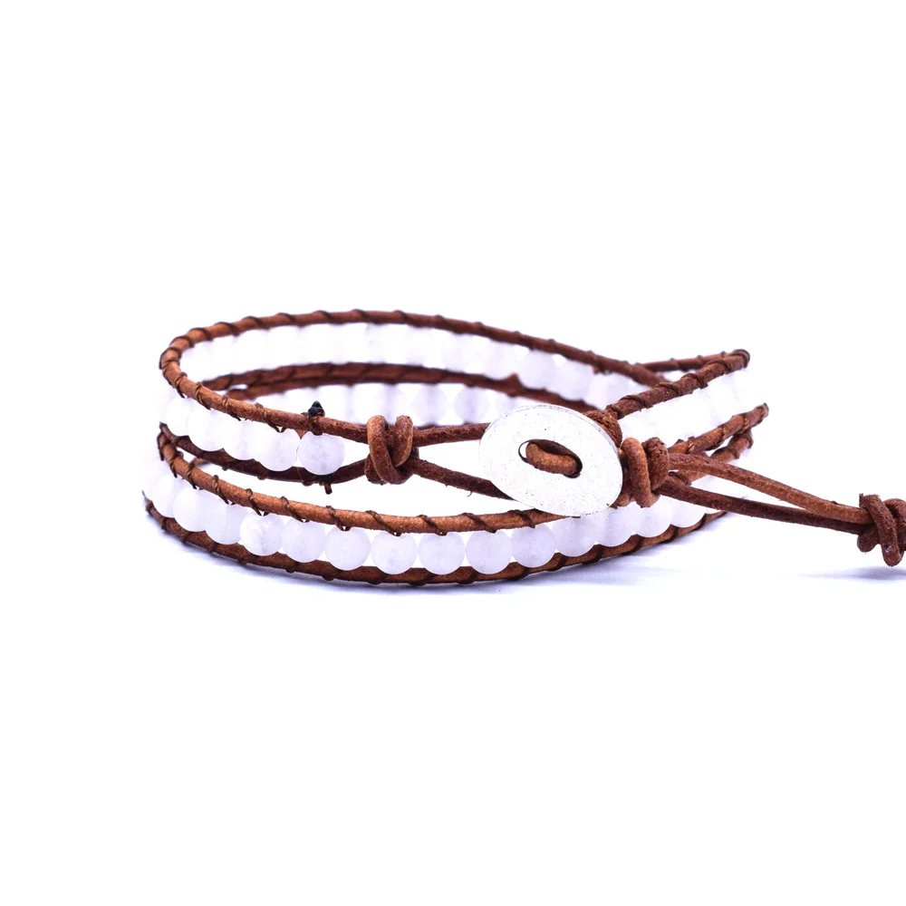 Vintage Handmade 2 laps Leather Wrap Bracelet Multi Color Beads Natural Stone Bracelets for Men Women Chakra Bracelet Jewelry - Окраска металла: W27