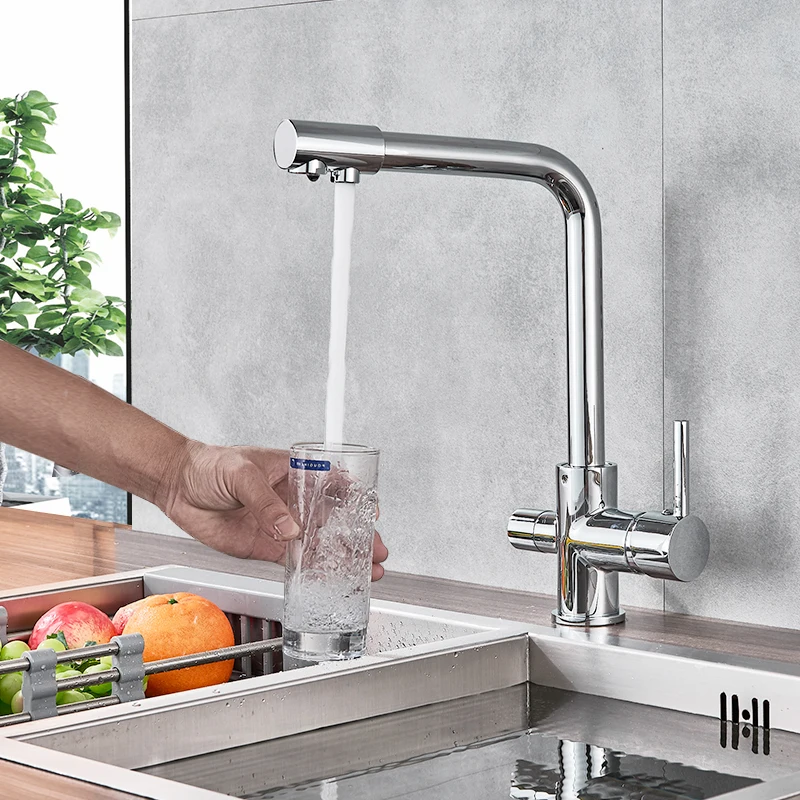 Quyanre Chrome Waterfilter Taps Kitchen Faucets Mixer Drinking Water Filter 3 way Kitchen Faucet Si