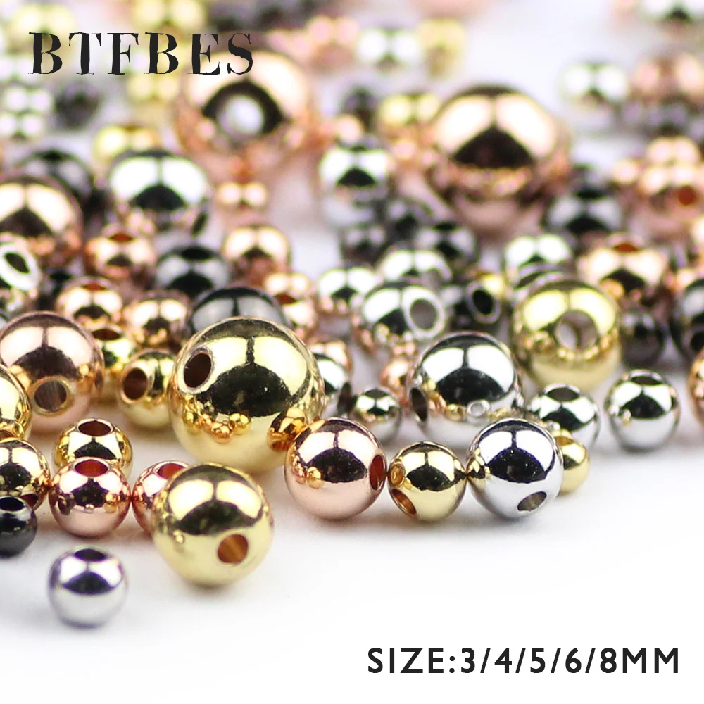 

BTFBES 3A 30-200pcs Beautiful Beads 3 4 5 6 8mm Plating Gold Color Tiny Spaced Beads for Jewelry Bracelet Making DIY Accessories