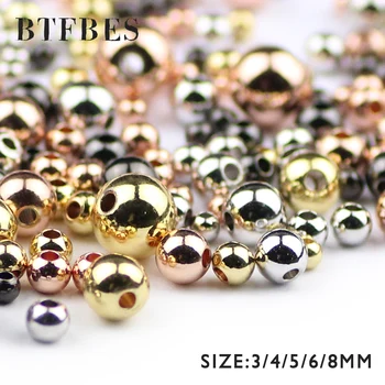 

BTFBES 3A 30-200pcs Beautiful Beads 3 4 5 6 8mm Plating Gold Color Tiny Spaced Beads for Jewelry Bracelet Making DIY Accessories