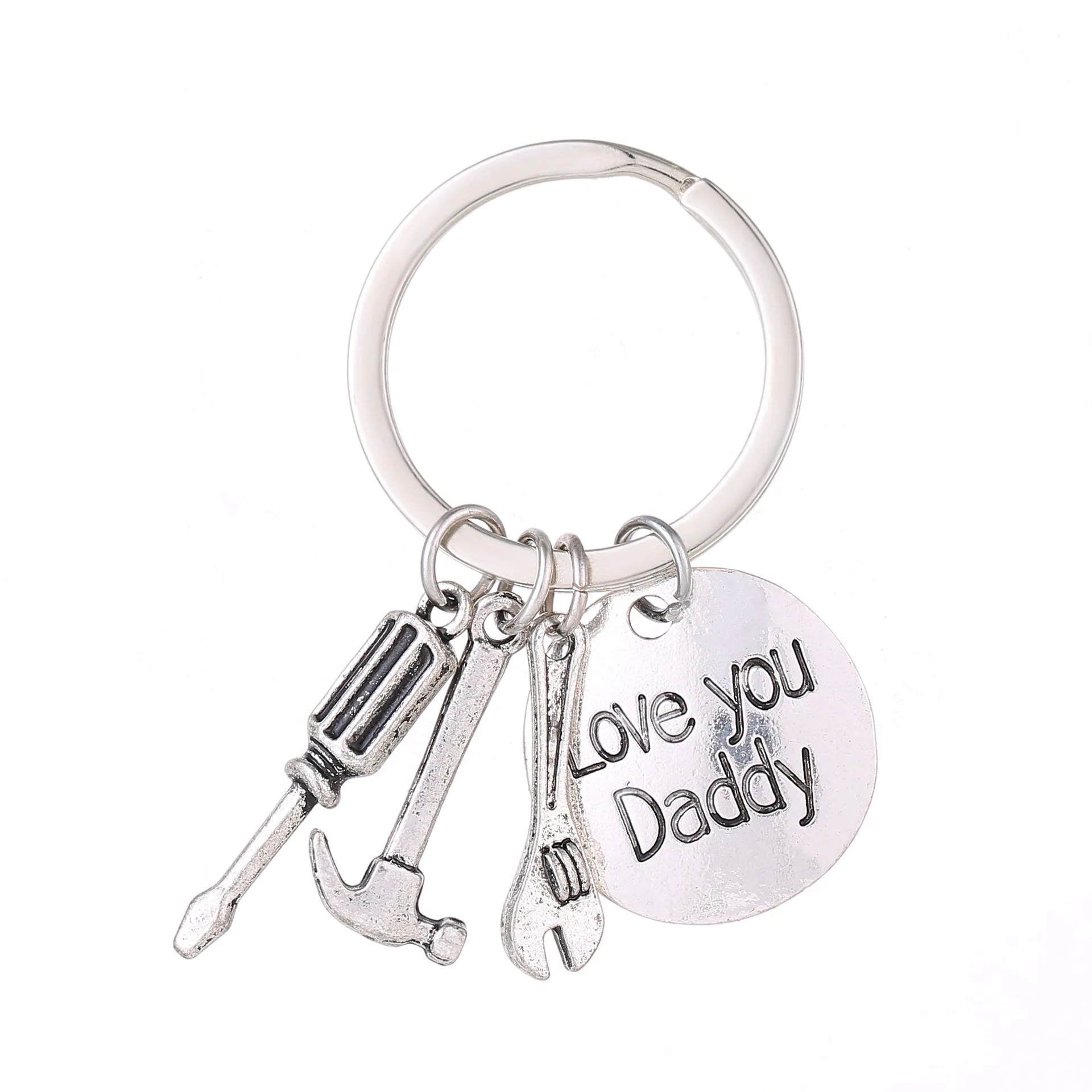 

Silver Color Mini Tool "Love you Daddy" Letter Round KeyChains Father's Day Car Keyring Father Gift Key Chain A504