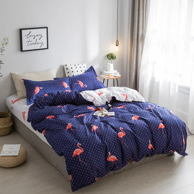 

Jeefttby Home Textiles Pink Cartoon Flamingo Pattern Bedding Set 4pcs Fashion Bed Sheet Duvet Cover Sets Double Queen Bed Linens