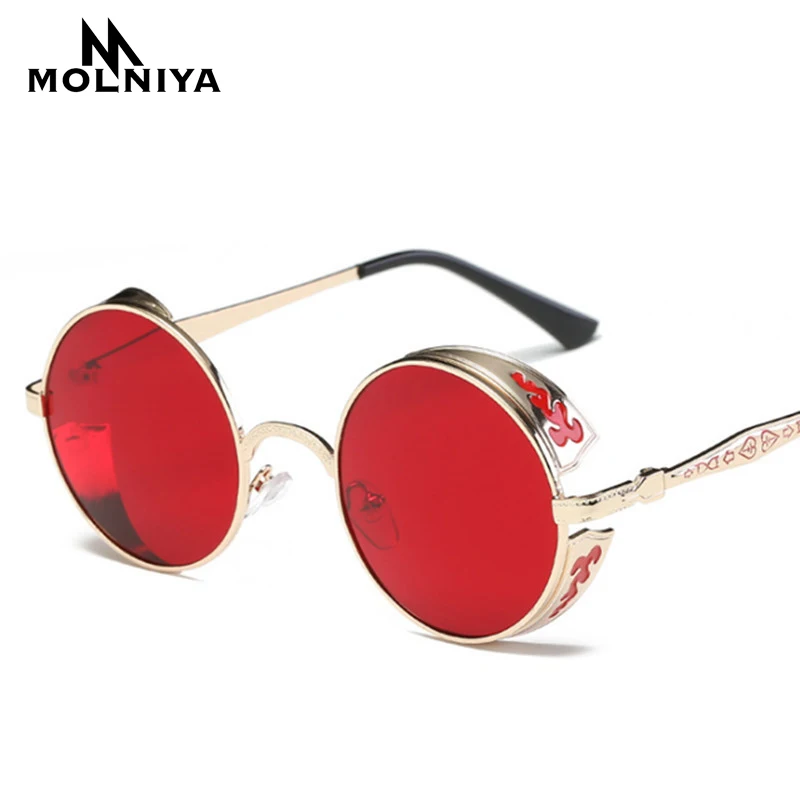 Новые готические стимпанк Солнцезащитные очки для мужчин и женщин солнцезащитные очки ретро круглые модные брендовые дизайнерские зеркальные очки Gafas de Sol