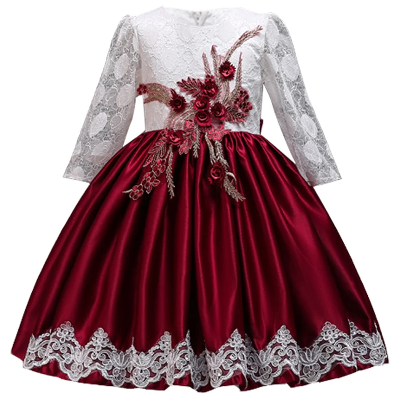2018-Winter-Long-Sleeve-Flower-Girl-Dress-Wedding-Dress-Party-Kids-Dresses-For-Girls-Children-Costume