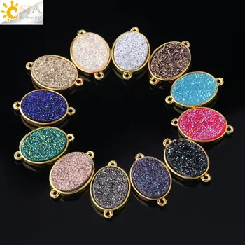 

CSJA Friendship Bracelet Making Beads Bling Oval Gem Druzy Stone Jewelry Connectors 10PCS Women DIY Jewellery Accessories S281