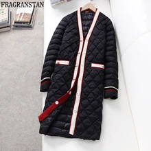 Женская зимняя модная повседневная куртка на 90% белом утином пуху, длинное пальто с v-образным вырезом, Высококачественная теплая верхняя одежда LY570