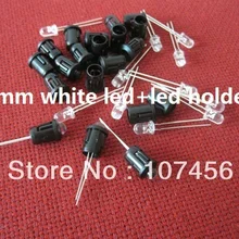100 шт. 3 мм белый светодиод+ светодиодный держатель/светодиодная крышка 4000-6000mcd 3,2-3,4 в 20MA 3 мм Белая светодиодная лампа 3 мм светодиод