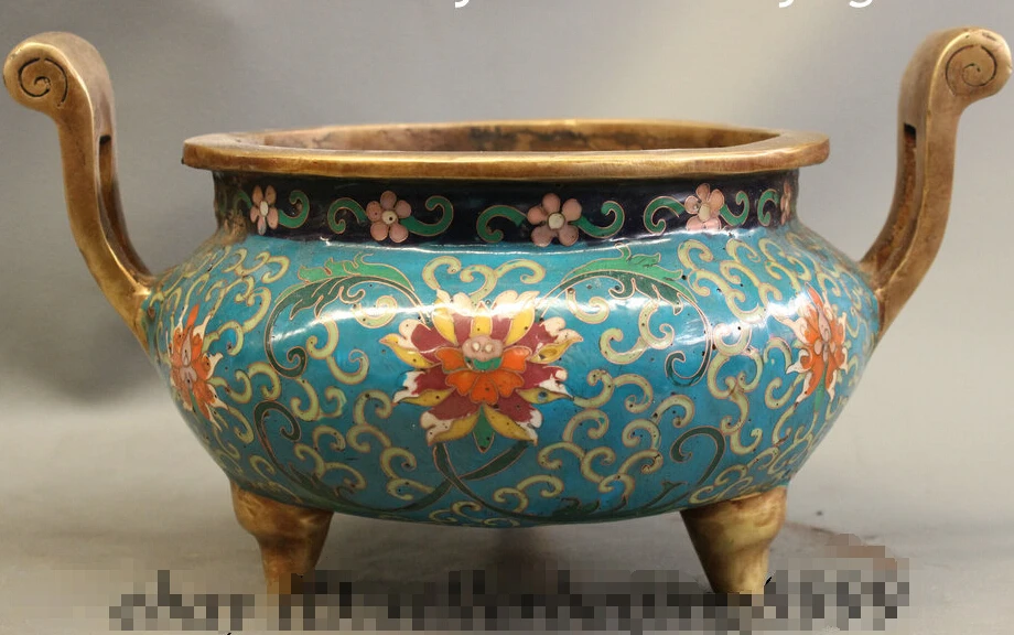 

11 Folk Chinese Cloisonne Enamel Bronze Gilt Flower Incense Burner Censer Statue