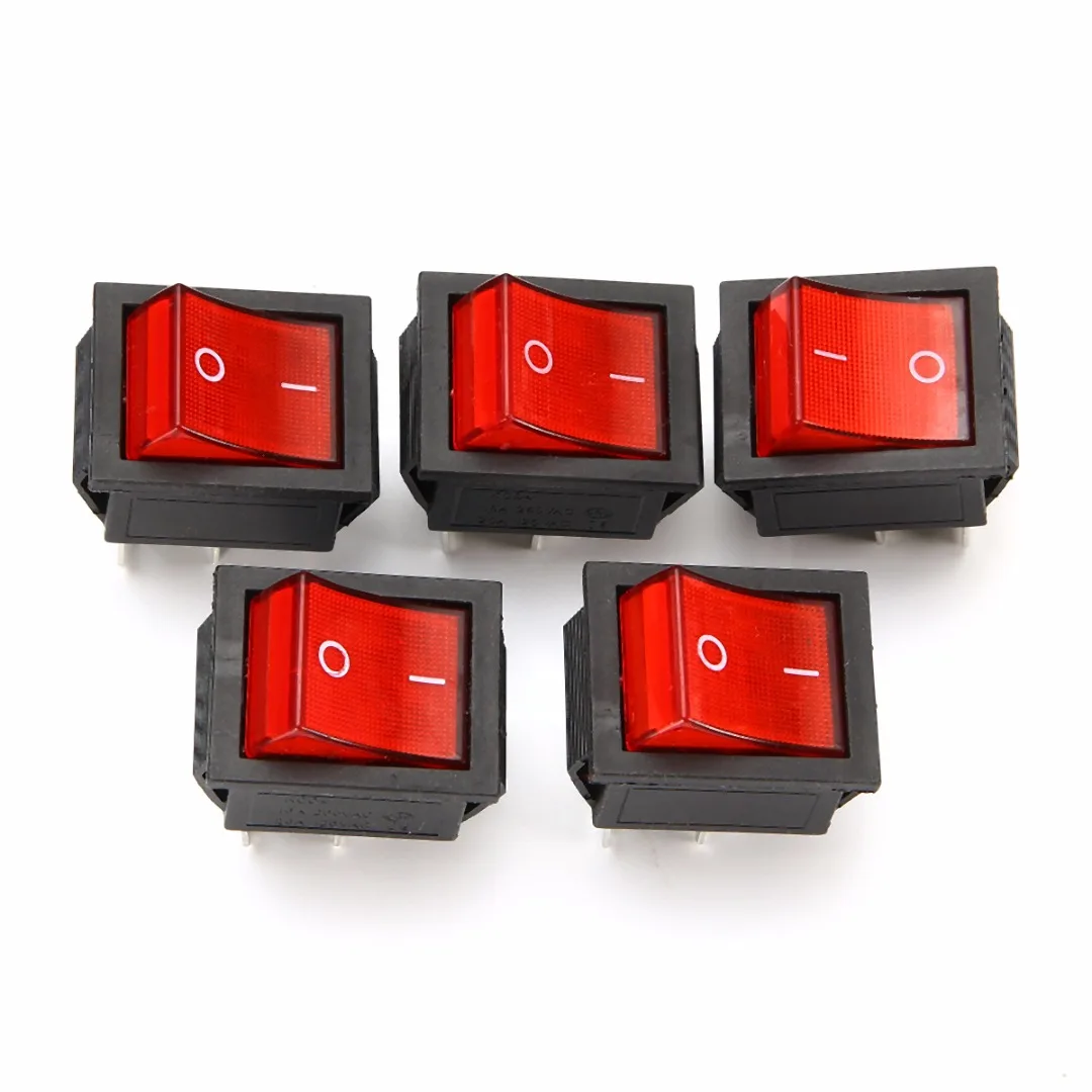 5pcs Rocker Switch with red light KCD4-201N 4 pin on/off 16A/250V DPST