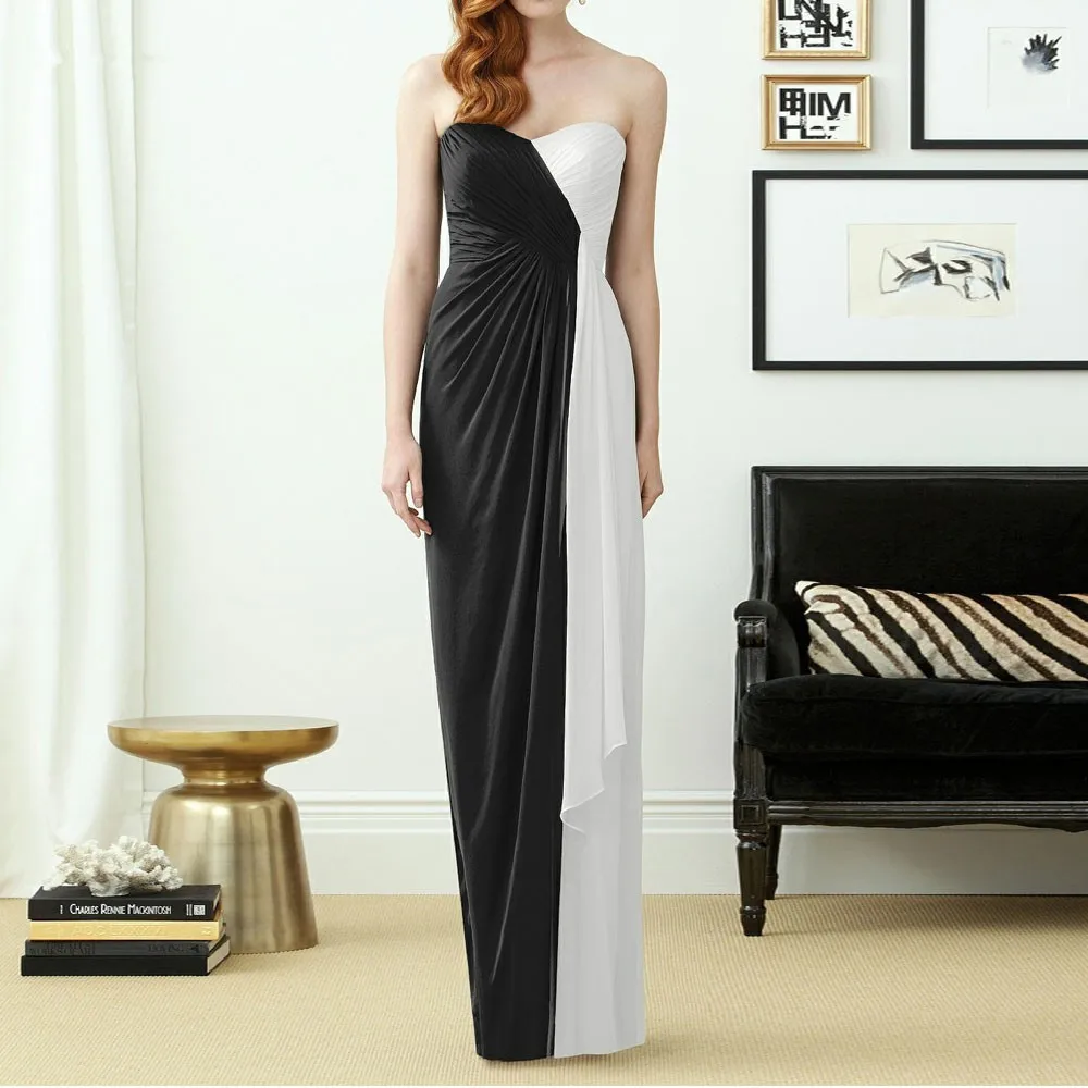 

New Arrival Two Tone Black And White Beach Bridesmaid Dresses QQ-23 Sweetheart Robe Demoiselle D'honneur Long