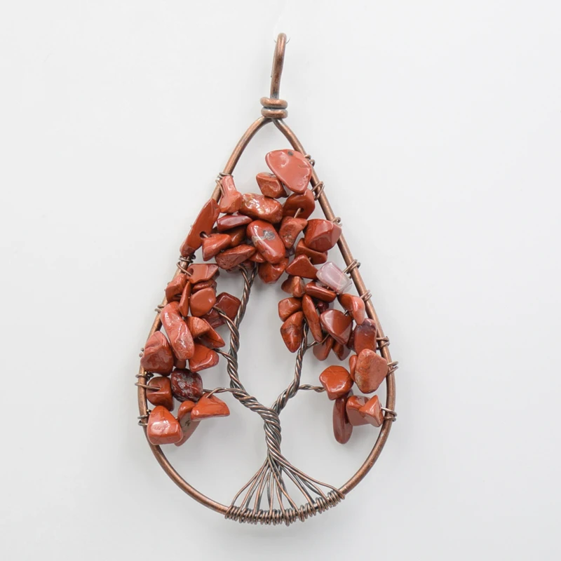 Retro Tree of Life Necklace Pendant For Women Reiki Healing Chakra Natural Red Stone Chip Big Waterdrop Shaped Handcraft Jewelry | Украшения