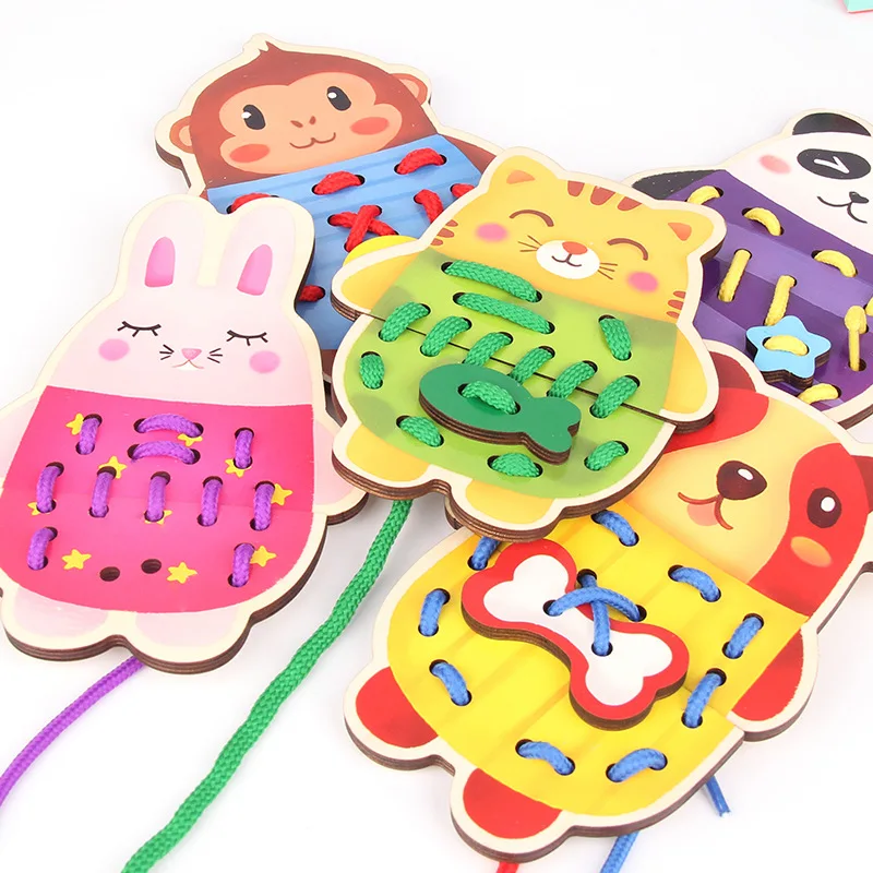 Wooden Children's Creative Dressing Toy Animal Threading Costume Game Early Childhood Education Animal Dressing Toy Girl 4